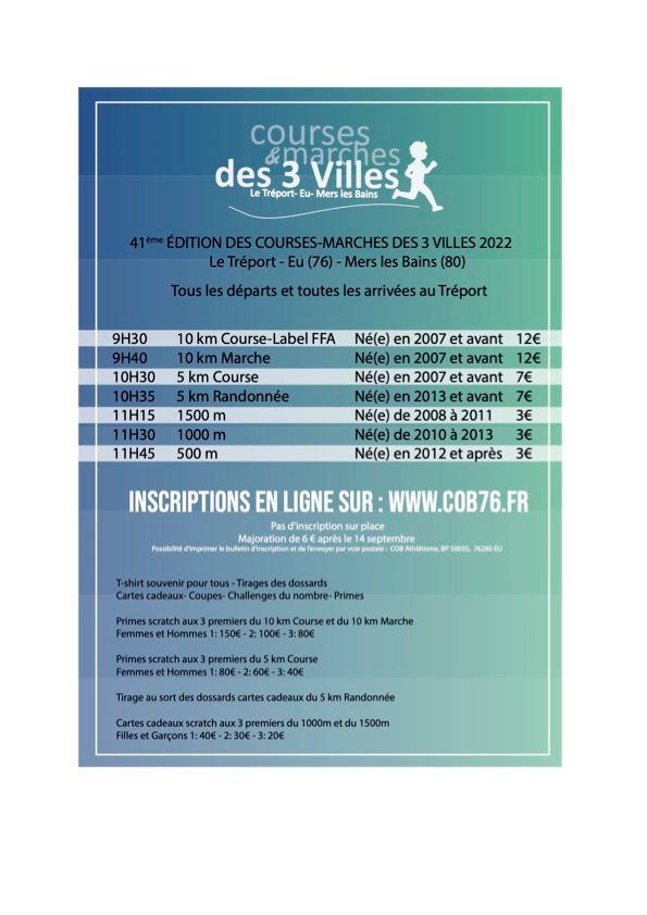 Courses et Marches des 3 Villes Soeurs le dimanche 18 septembre 2022