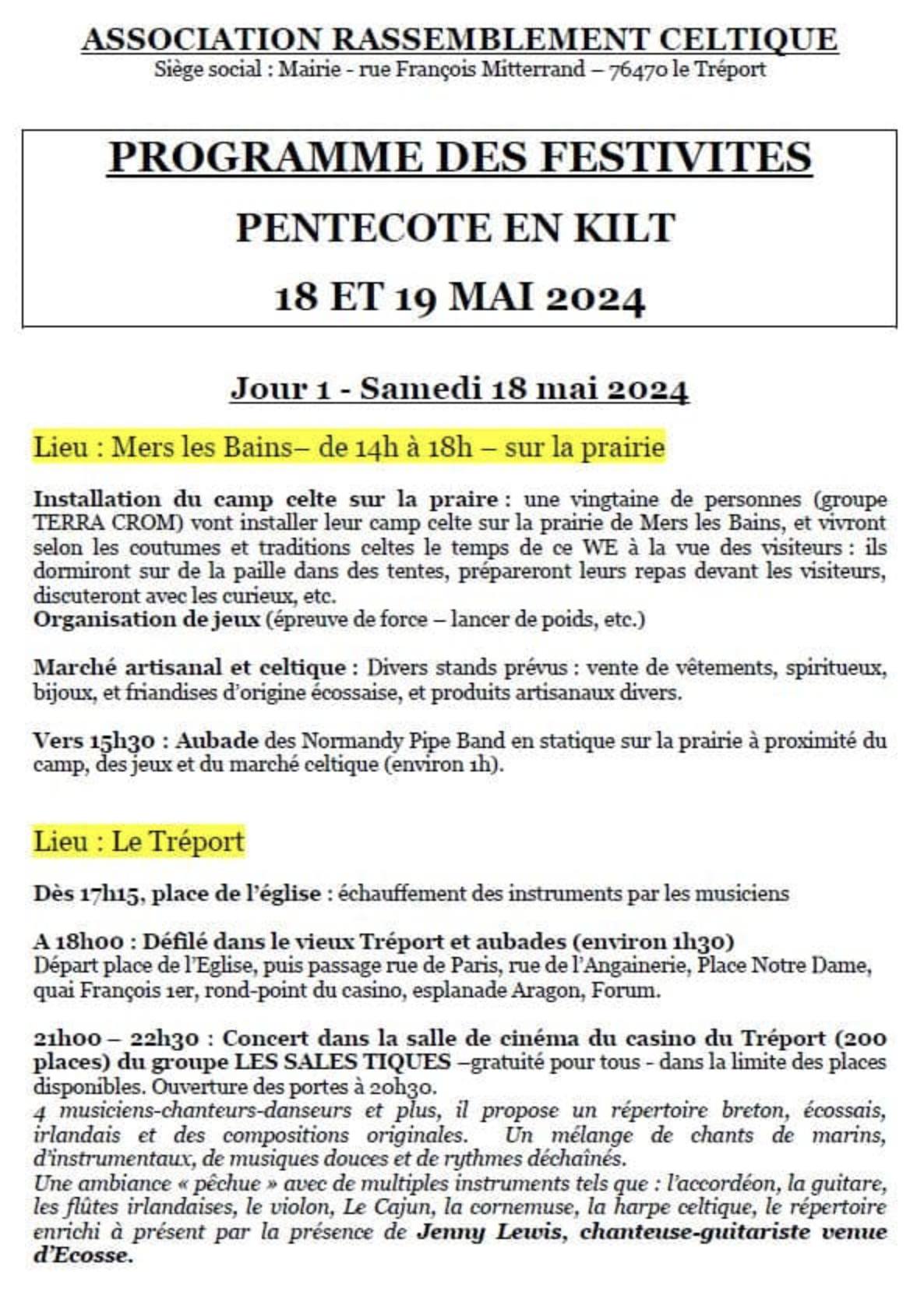 PENTECOTE EN KILT 18 et 19 mai 2024